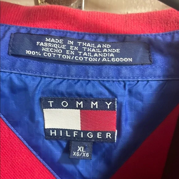 Y2K Tommy Hilfiger Red and Black Polo Shirt with Wide Vertical Stripes - Picture 2 of 6